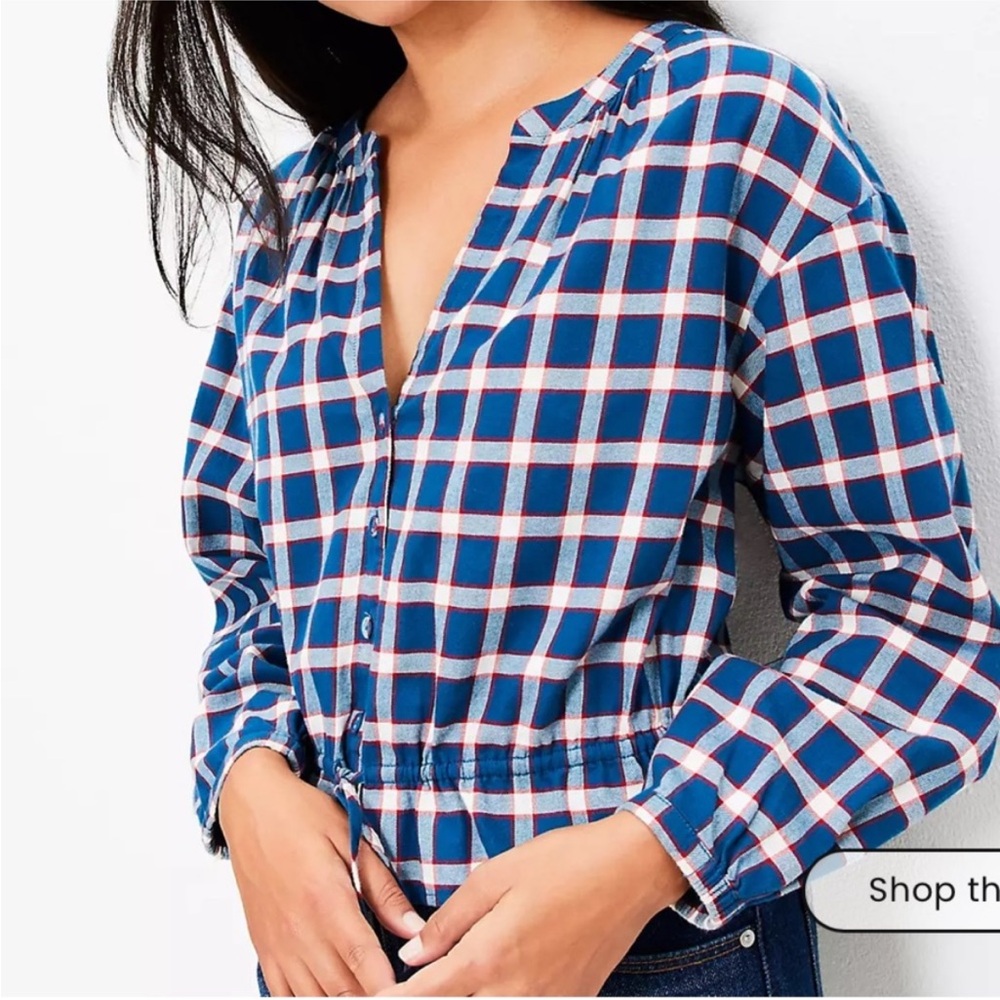 LOFT Plaid Flannel Cotton Drawstring Shirt , Size XL, NWT